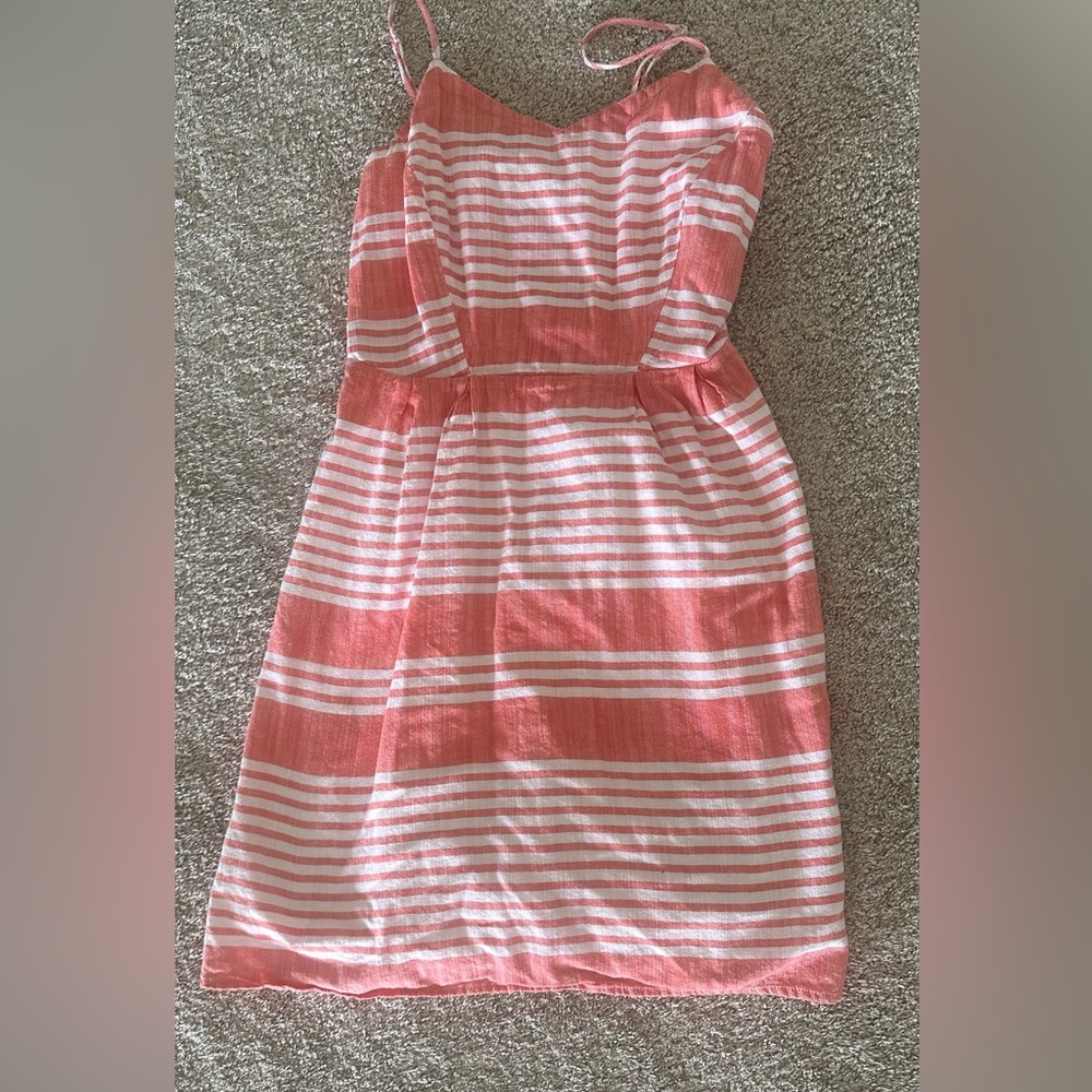 Linen Striped Coral and White Dress Size Small